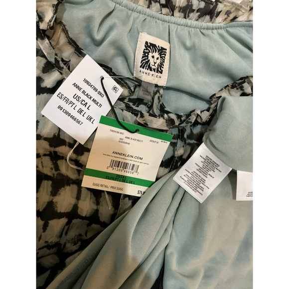 Women’s Anne Klein Abstract-Print Split-Neck Flutter-Sleeve Top Large - Picture 5 of 15